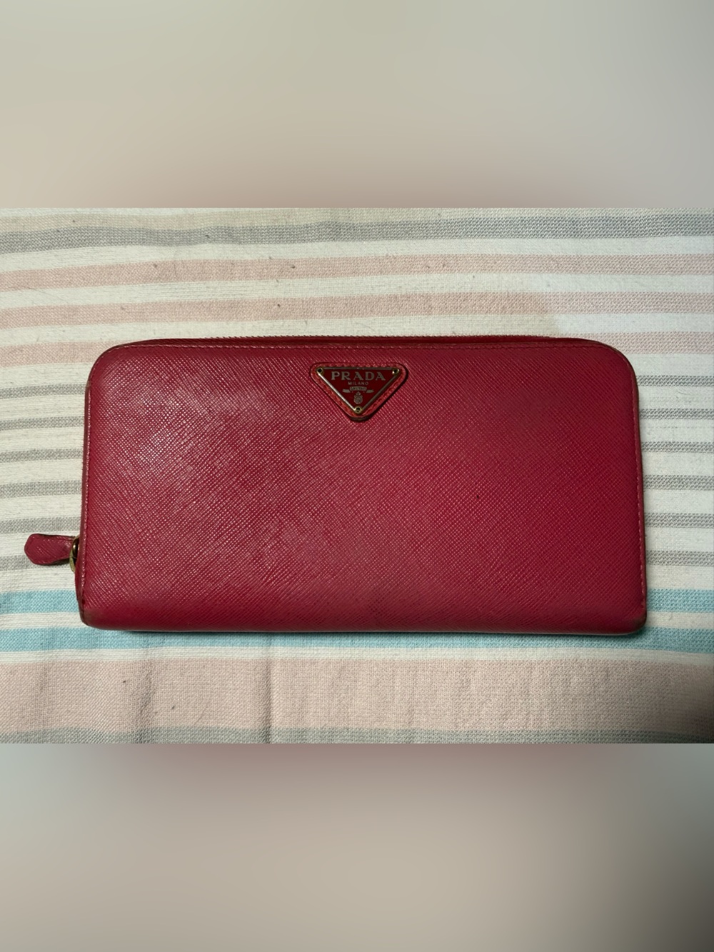 Prada Pink Saffiano Zippy Wallet